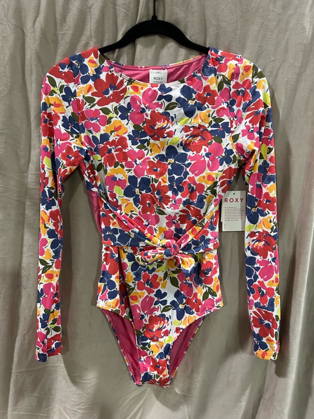 Roxy Women’s Floral Long Sleeve One-Piece Swimsuit - Pink, Blue, Yellow